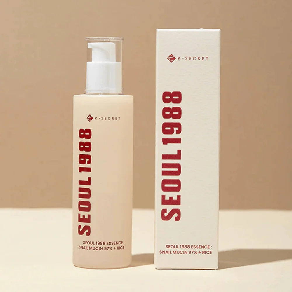 K-SECRET – SEOUL 1988 Esencia Facial con 97% Mucina de Caracol + Arroz Fermentado 100ml – Hidratación y Regeneración Profunda