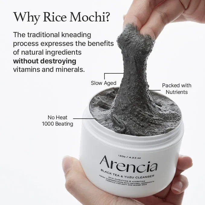 Arencia – Limpiador Facial Black Tea Rice Mochi 120g – Espuma Cremosa con Té Negro y Arroz