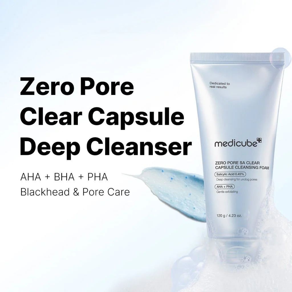Medicube Zero Pore SA Clear Capsule Cleansing Foam 120g – Limpiador Facial con Ácido Salicílico 0,45% + AHA/PHA para Poros