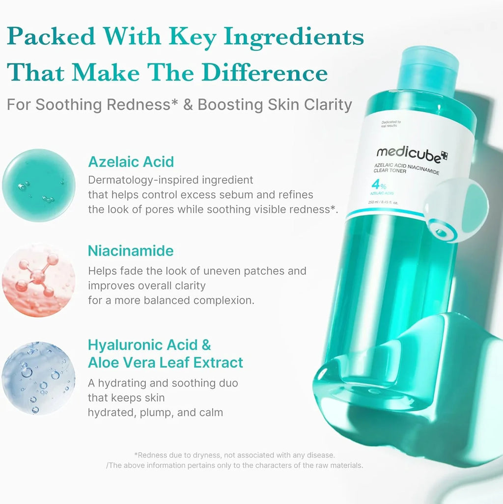 Medicube Azelaic Acid Niacinamide Clear Toner 4% 250ml – Tónico con Ácido Azelaico y Niacinamida para Imperfecciones y Poros