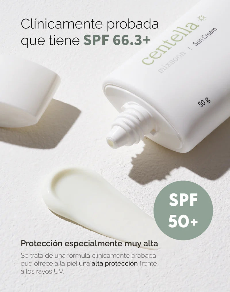 Mixsoon – Crema Solar de Centella SPF50+ PA++++ 50g – Protección Solar Calmante e Hidratante