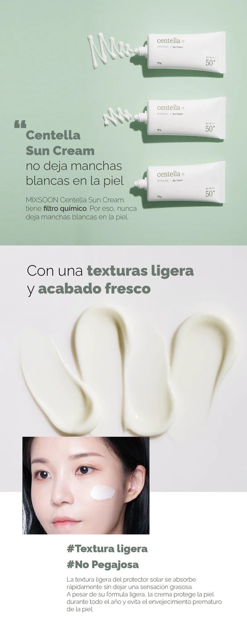 Mixsoon – Crema Solar de Centella SPF50+ PA++++ 50g – Protección Solar Calmante e Hidratante
