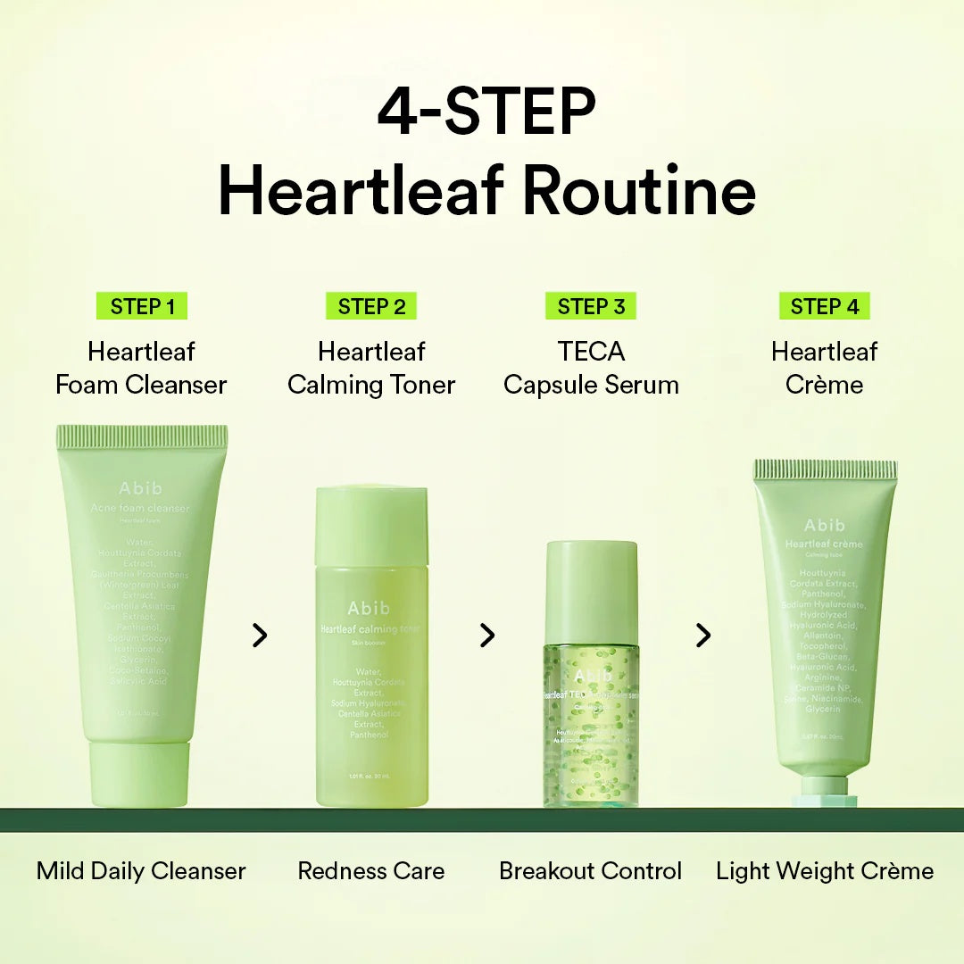 Abib – Kit de Prueba Heartleaf Calming (4 Piezas) – Rutina Calmante para Piel Sensible