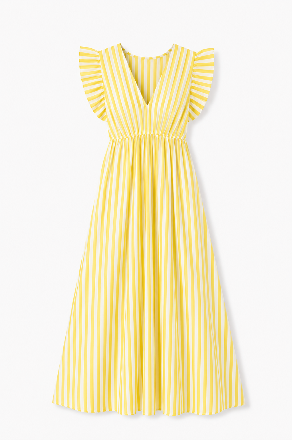 Vestido Largo de Rayas Rosa para Mujer con Volantes | Escote en V, Elegante y Fresco para Verano