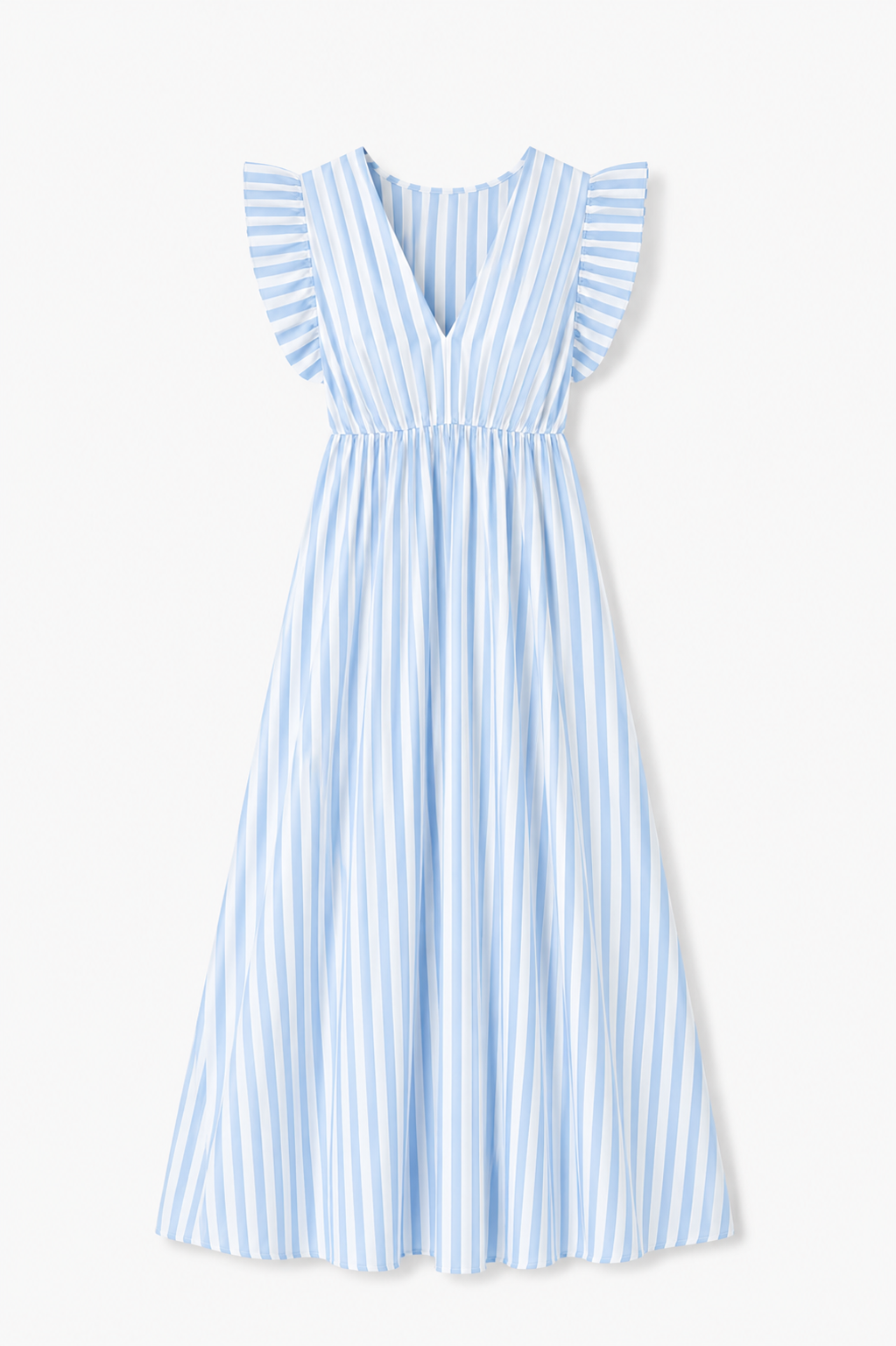 Vestido Largo de Rayas Rosa para Mujer con Volantes | Escote en V, Elegante y Fresco para Verano
