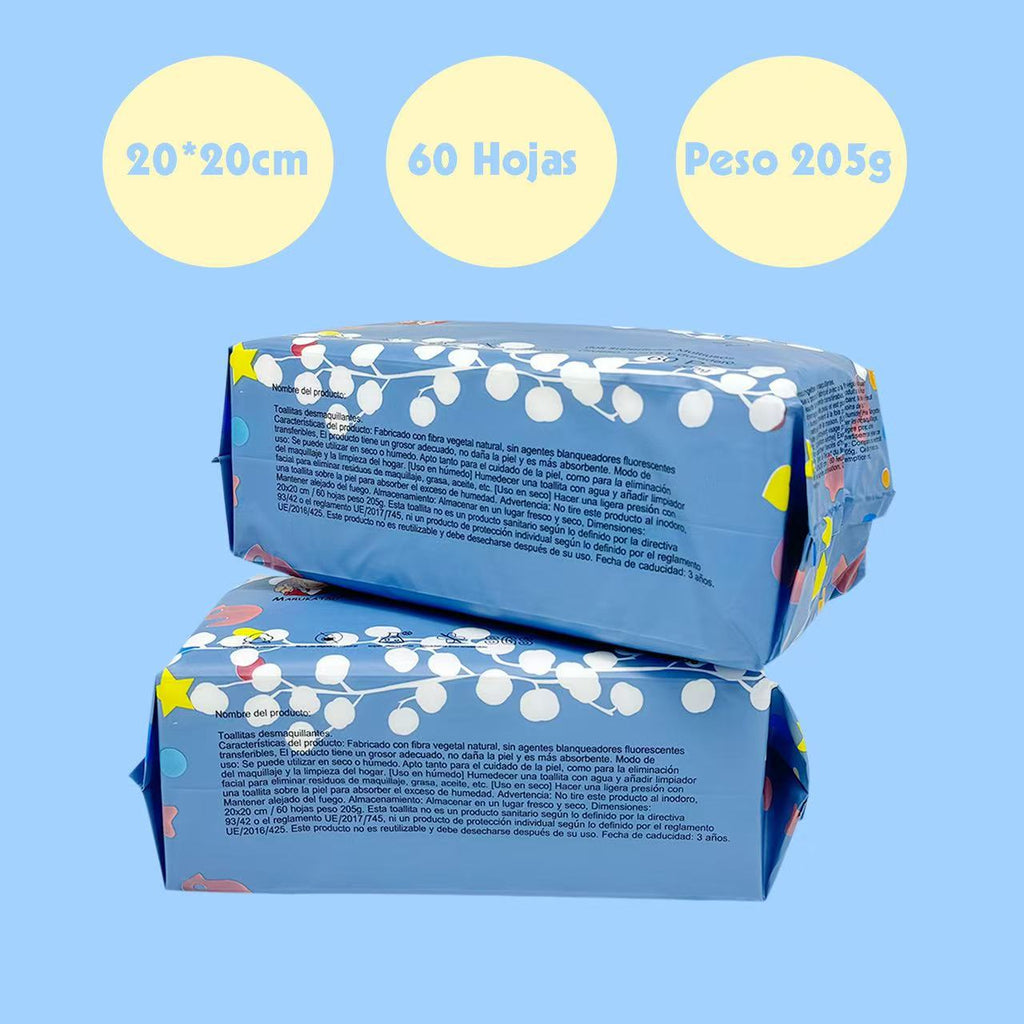 Toallitas Húmedas Multiusos 20x20cm – Paquete de 60 Unidades, Fibra Vegetal Natural, Suaves y Resistentes