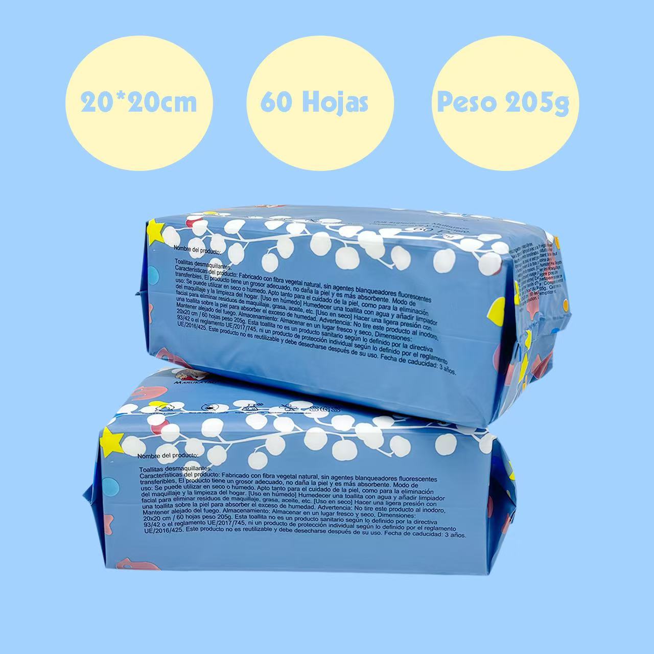 Toallitas Húmedas Multiusos 20x20cm – Paquete de 60 Unidades, Fibra Vegetal Natural, Suaves y Resistentes