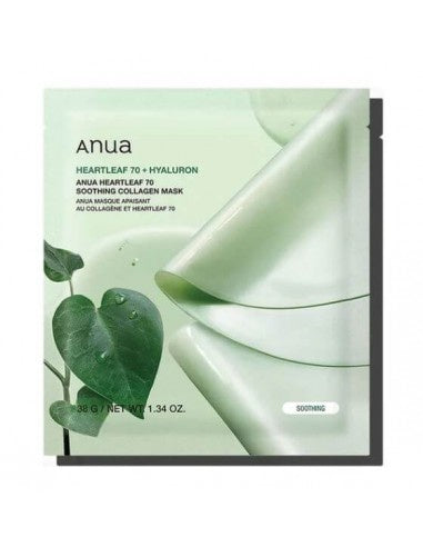 ANUA – Mascarilla Calmante con Heartleaf 70% + Colágeno – 4 uds x 38g