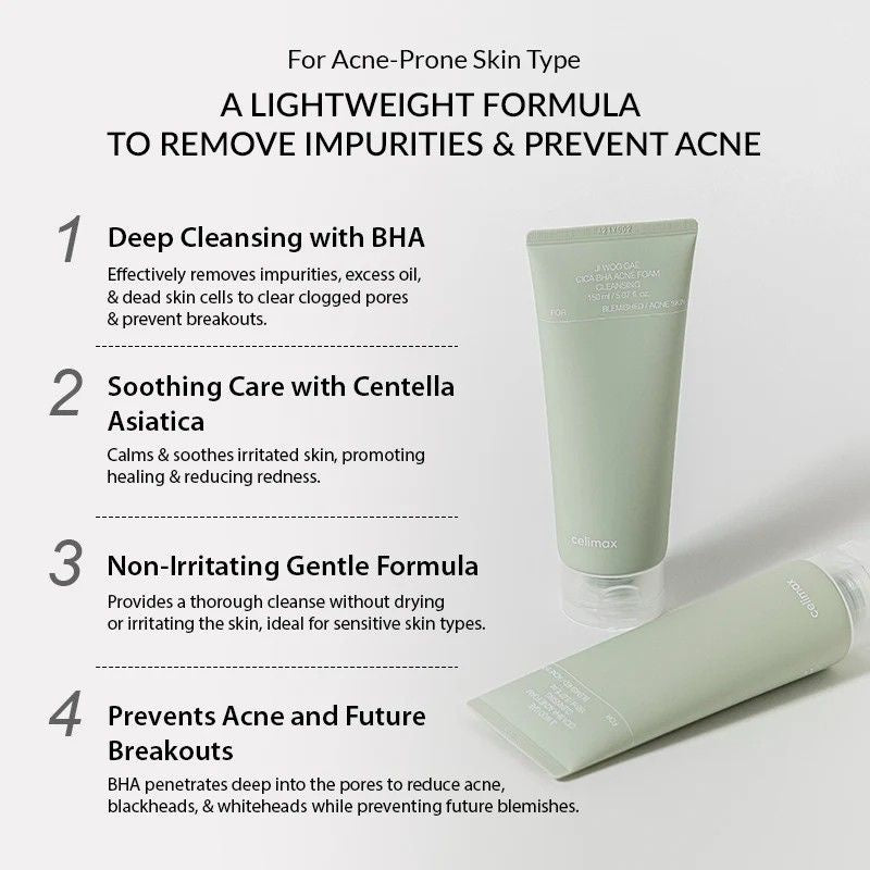 Celimax Cica BHA Acne Foam Cleanser 150ml | Limpiador Facial Anti-Acné y Poros