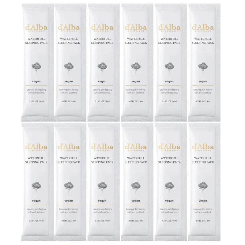 Pack Vegano de Mascarillas Nocturnas Hidratantes – d’Alba Waterfull (4 ml × 12 uds)