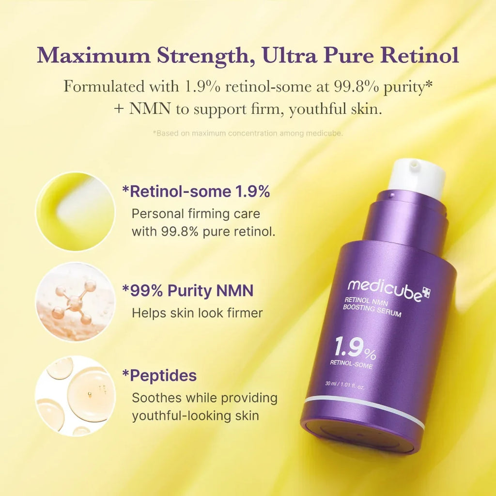 Medicube Retinol NMN Boosting Serum 1.9% 30ml – Sérum Antiedad con Retinol para Arrugas, Firmeza y Renovación de la Piel