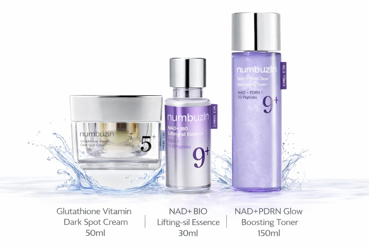 numbuzin Set No.5 + No.9 | Rutina Iluminadora y Reafirmante con Glutatión y NAD+ (Toner + Essence + Cream)
