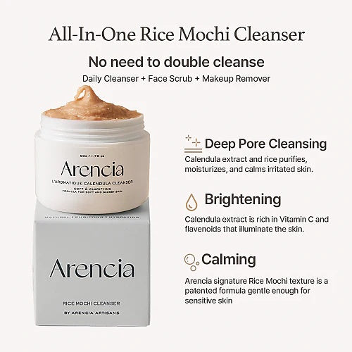 Arencia – Limpiador Facial Fresh Calendula Mochi 120g – Espuma Suave Calmante con Caléndula